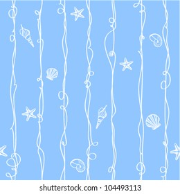 Seamless sea life background with different shells. (vector)
