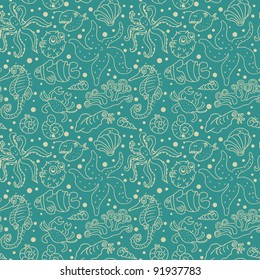 Seamless sea monster pattern in cartoon style