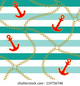 Seamless sea pattern with anchor and chain.marine theme.vector illustration