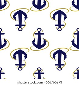 Seamless sea pattern in anchor. White background.