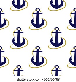 Seamless sea pattern in anchor. White background.