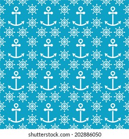 Seamless sea pattern with anchors, hand wheels 