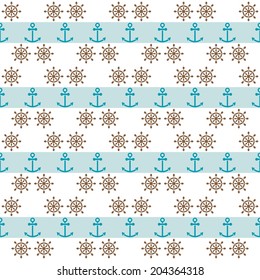 Seamless sea pattern with anchors and hand wheels
