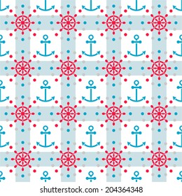 Seamless sea pattern with anchors and hand wheels