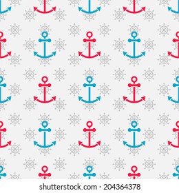 Seamless sea pattern with anchors and hand wheels 