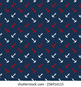 Seamless sea pattern with anchors. Nautical backgrounds with white and red anchors .Marine theme. Happy vacation time on the sea .Vector illustration
