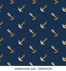 Seamless sea pattern with anchors. Nautical backgrounds with gold anchors .Marine theme. Happy vacation time on the sea .Vector illustration