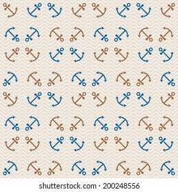 Seamless sea pattern of anchors and waves