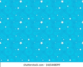Seamless sea pattern. Background of marine elements: shell, crab, anchor, fish.