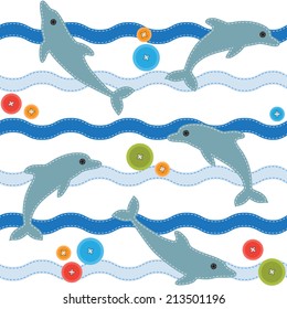 Seamless sea pattern with buttons