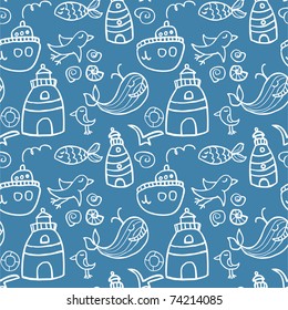 Seamless sea pattern in cartoon style