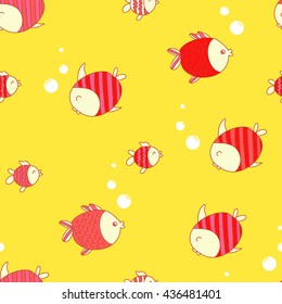 Seamless sea pattern with color fish. Summer vector background.