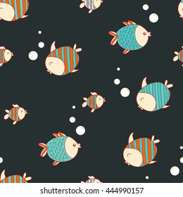 Seamless sea pattern with color fish. Summer vector background.
