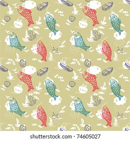 Seamless sea pattern with colorful fish