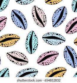 Seamless sea pattern with colorful shells.Vector summer background.Textile texture