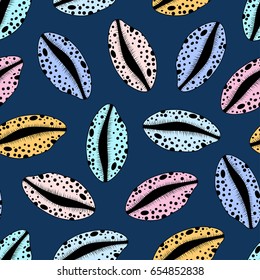 Seamless sea pattern with colorful shells.Vector summer background.Textile texture