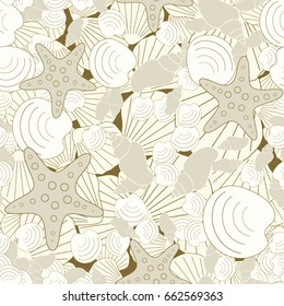 Seamless sea pattern, composed of sea stars and seashells
