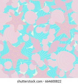 Seamless sea pattern, composed of sea stars and seashells