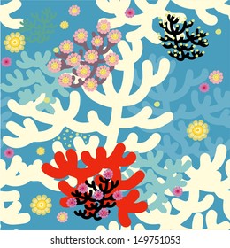 Seamless sea  pattern with corals 