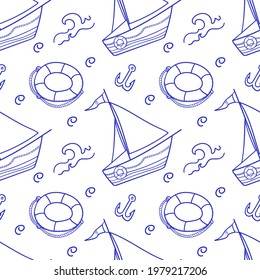 Seamless sea pattern. Cute nautical background. Marine life Background Collection. Vector illustration