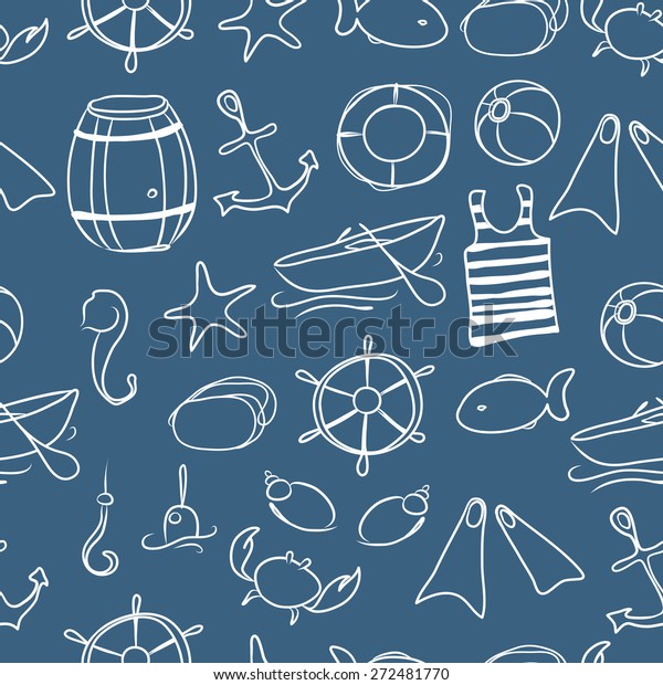 Seamless Sea Pattern Cute Nautical Background Stock Vector (Royalty ...