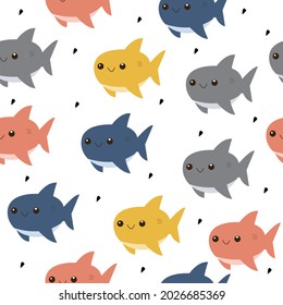 Seamless sea pattern with cute whales. Sea life. Vector Illustration