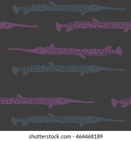 Seamless sea pattern, ellipses, hole,  spots,fishes, doodles . Hand drawn.