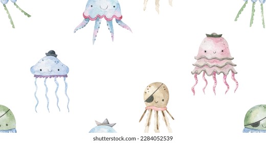 seamless sea pattern. Endless pattern with underwater world, colorful fish seamless pattern. Underwater background. Cute pattern for various products, clothing, textiles, etc