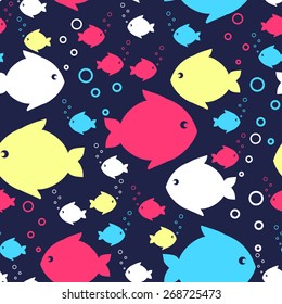 Seamless sea pattern with fish. Marine life Background Collection. Baby shower vector illustration.