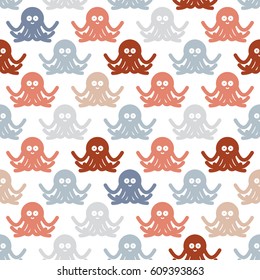 Seamless sea pattern with funny octopuses for scandinavian interior. Summer marina background. Stock vector.