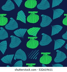 Seamless sea pattern, halftone . Hand drawn.