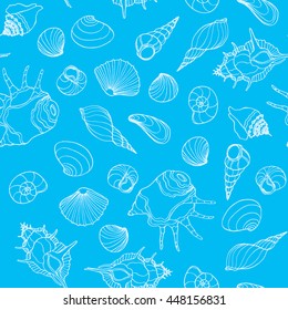Seamless sea pattern with hand drawn seashells