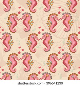 Seamless, sea pattern with sea horses