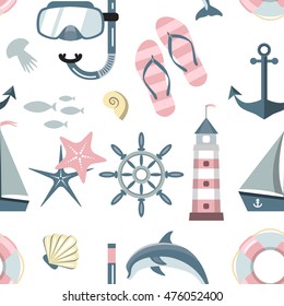 Seamless sea pattern. Marine pattern. Vector illustration