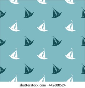 Seamless sea pattern with sailing ships. Baby pattern.  