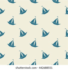 Seamless sea pattern with sailing ships. Baby pattern.  