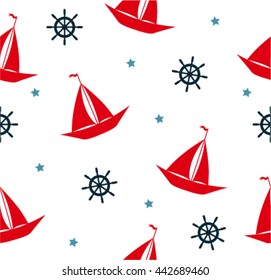 Seamless sea pattern with sailing ships. Baby pattern.  