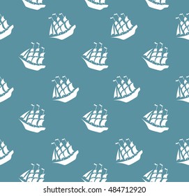 Seamless sea pattern with sailing ships. Baby pattern. 
