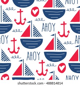 seamless sea pattern with sailing ships vector illustration