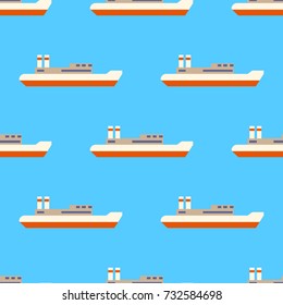 Seamless sea pattern with sailing ships isolated on blue background. Flat design Vector Illustration Eps10