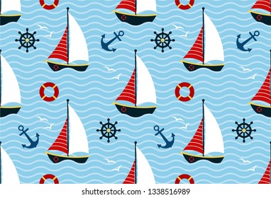 Seamless sea pattern with sailing ships.Baby pattern.EPS10 Illustration.