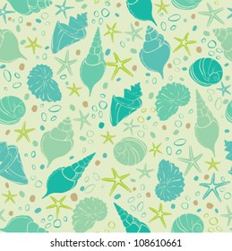 Seamless sea pattern with seashells and stones. Abstract texture