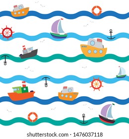 Seamless sea pattern with ships