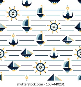 Seamless sea pattern with ships. Decorative abstract background with marine theme