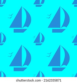 Seamless sea pattern ships on a blue background, texture for fabric, wallpaper and tiles, vector illustration