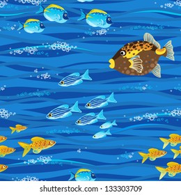 Seamless sea pattern with tropical fishes