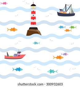 Seamless sea pattern with tuna