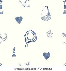 Seamless sea pattern. Vector illustration with marine elements.