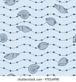 Seamless sea pattern with wave and shell