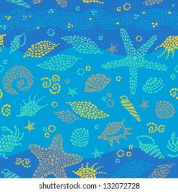 Seamless sea pattern the waves and seashells